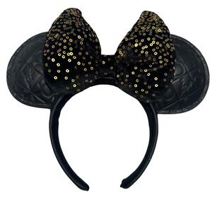 Disney Parks Walt Disney World 50th Anniversary Minnie Mouse Ears Black Gold Bow